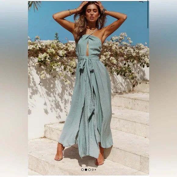 Hello Molly Halter Maxi Dress in Soft Blue - Picture 2 of 10